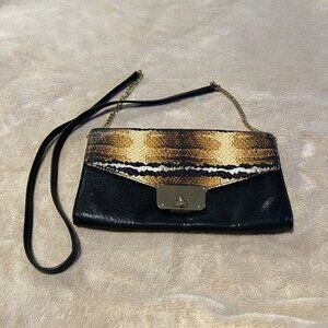 Milly snakeskin leather crossbody Leather and chain gold handle black